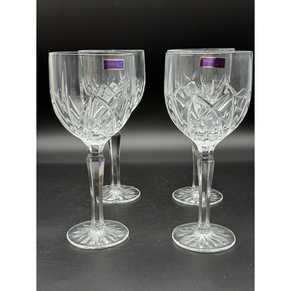 WATERFORD MARQUIS BROOKSIDE PATTERN SET OF 4 WINE GOBLETS 8 1/2" TALL NEW IN BOX
